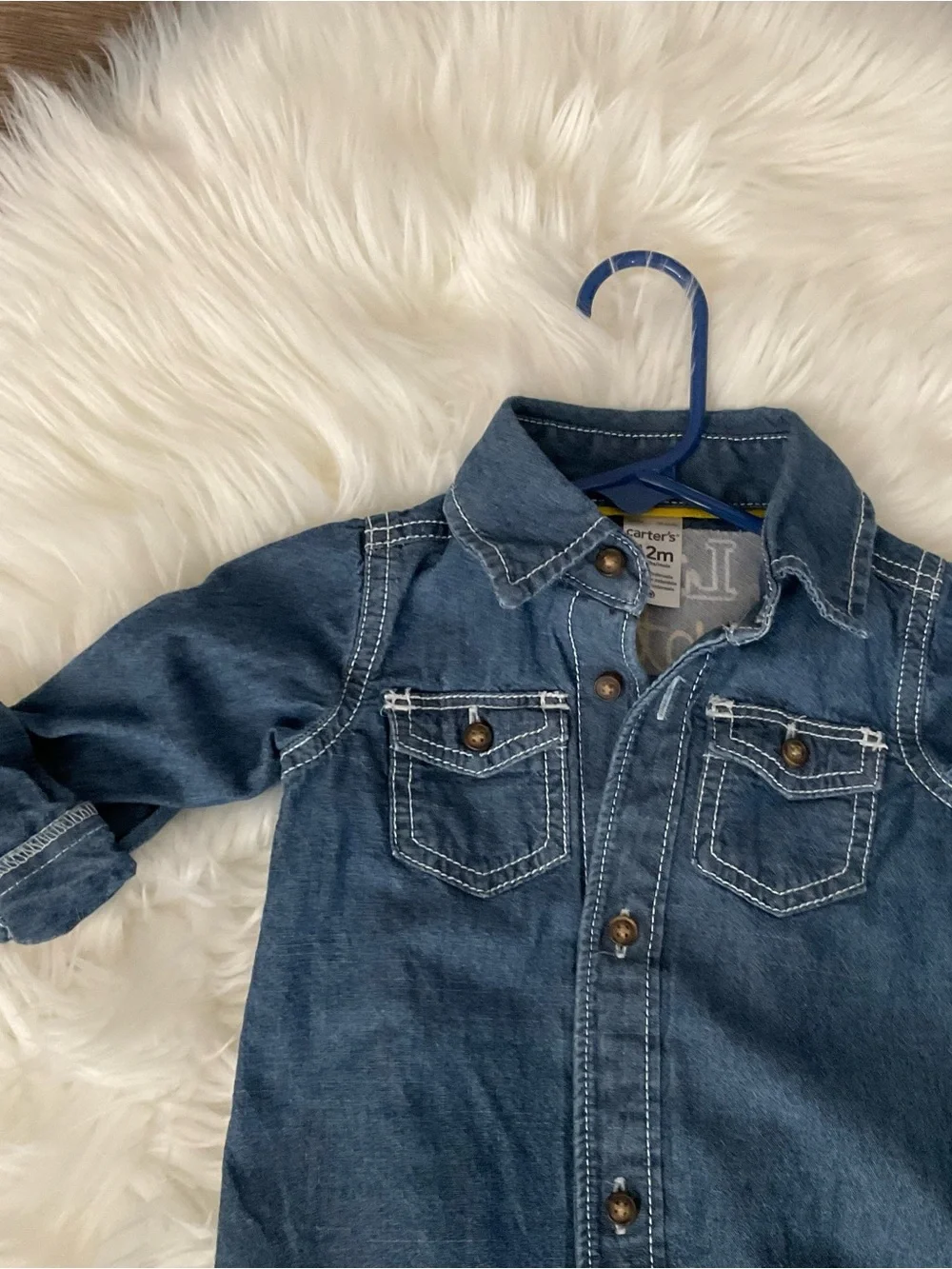 Carter's Dark Blue Denim Baby Jumpsuit with Collar